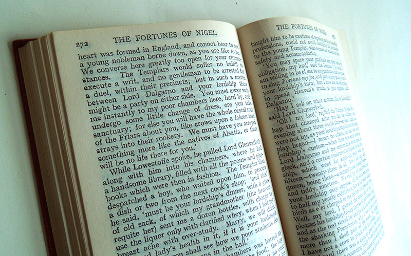 Photograph of the Fortunes of Nigel book opened at the page 272