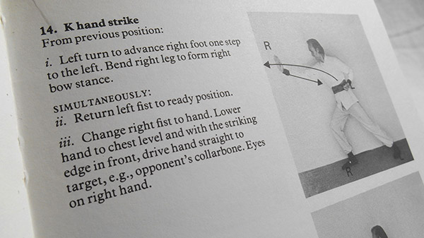 Photograph of the New Manual of Kung Fu book's page about the K hand strike