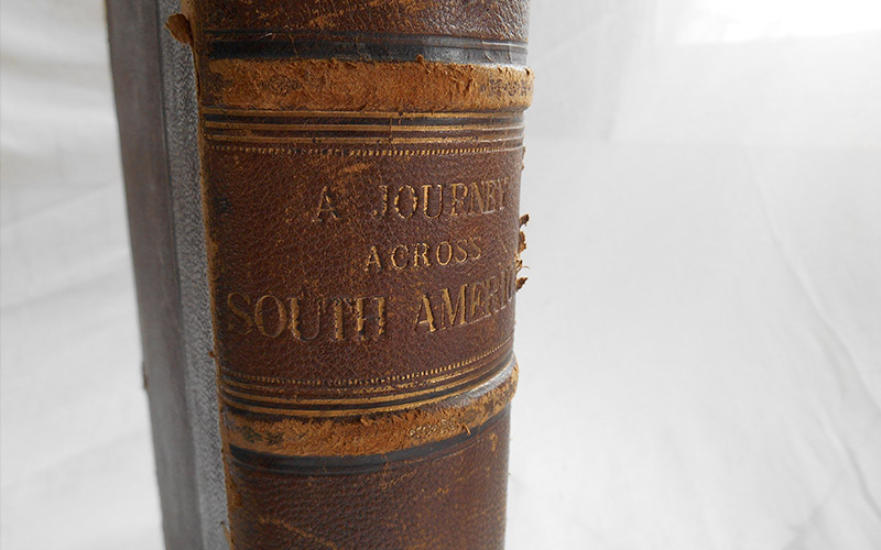 Photograph of the A Journey Across South America book's spine
