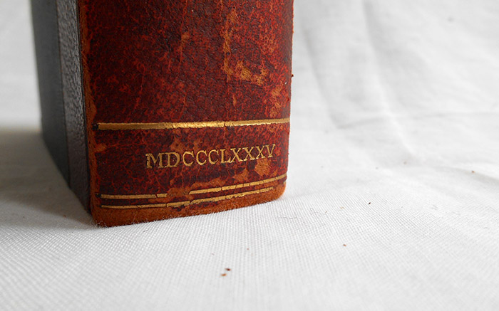 Photograph of the Memoirs of Count Grammont book's tail of spine