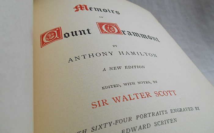 Photograph of the Memoirs of Count Grammont book's title page